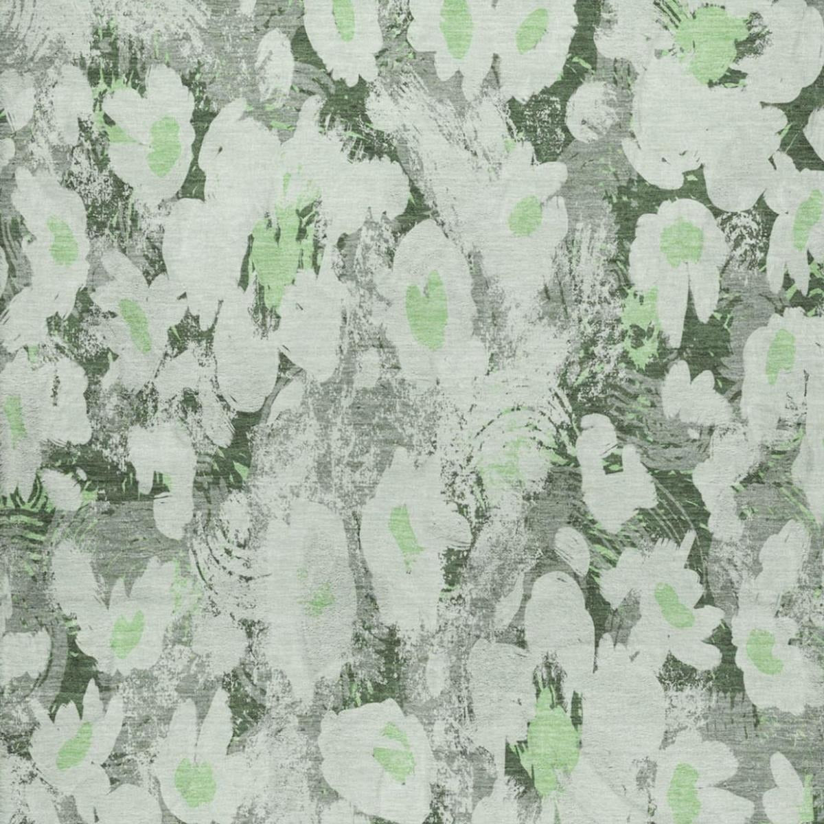10' X 14' Green And Gray Floral Shag Washable Area Rug With UV Protection - Home & Garden