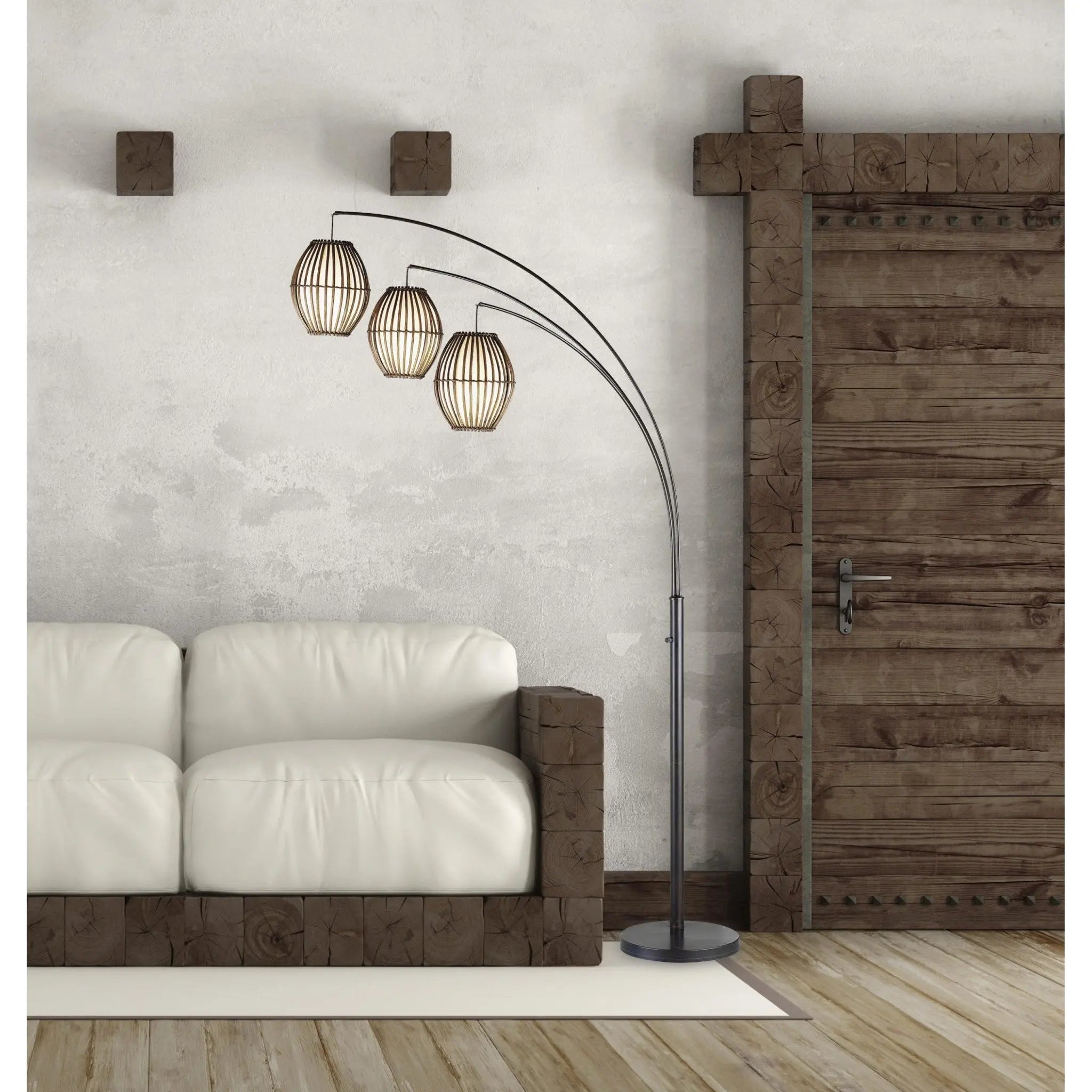 82" Bronze Three Light Tree Floor Lamp With Beige Wicker Cage Shade Homeroots Lighting
