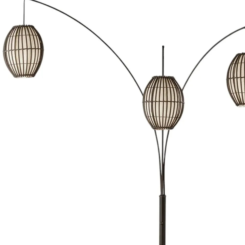 82" Bronze Three Light Tree Floor Lamp With Beige Wicker Cage Shade Homeroots Lighting