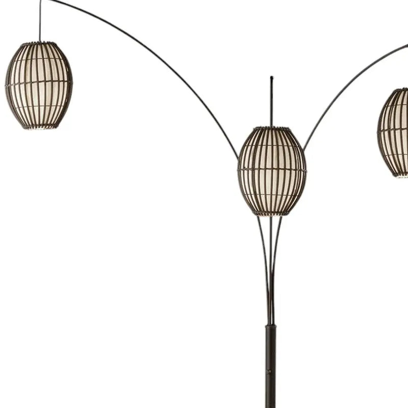 82" Bronze Three Light Tree Floor Lamp With Beige Wicker Cage Shade Homeroots Lighting