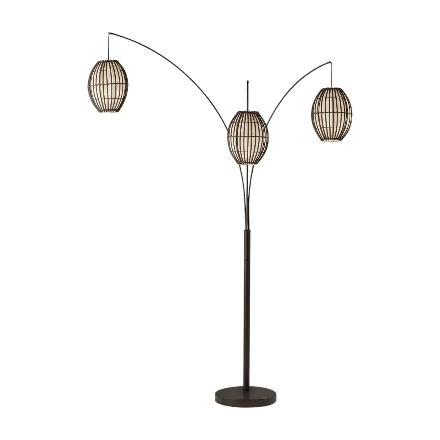 82" Bronze Three Light Tree Floor Lamp With Beige Wicker Cage Shade Homeroots Lighting