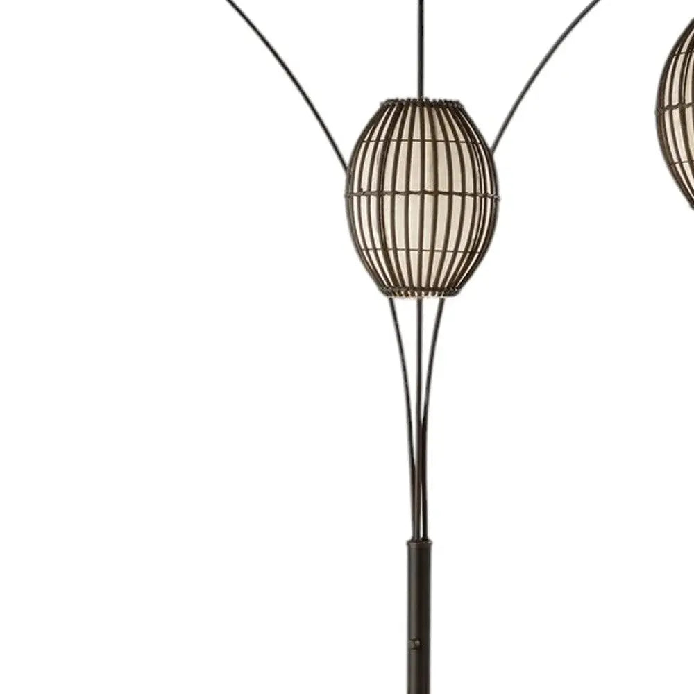 82" Bronze Three Light Tree Floor Lamp With Beige Wicker Cage Shade Homeroots Lighting