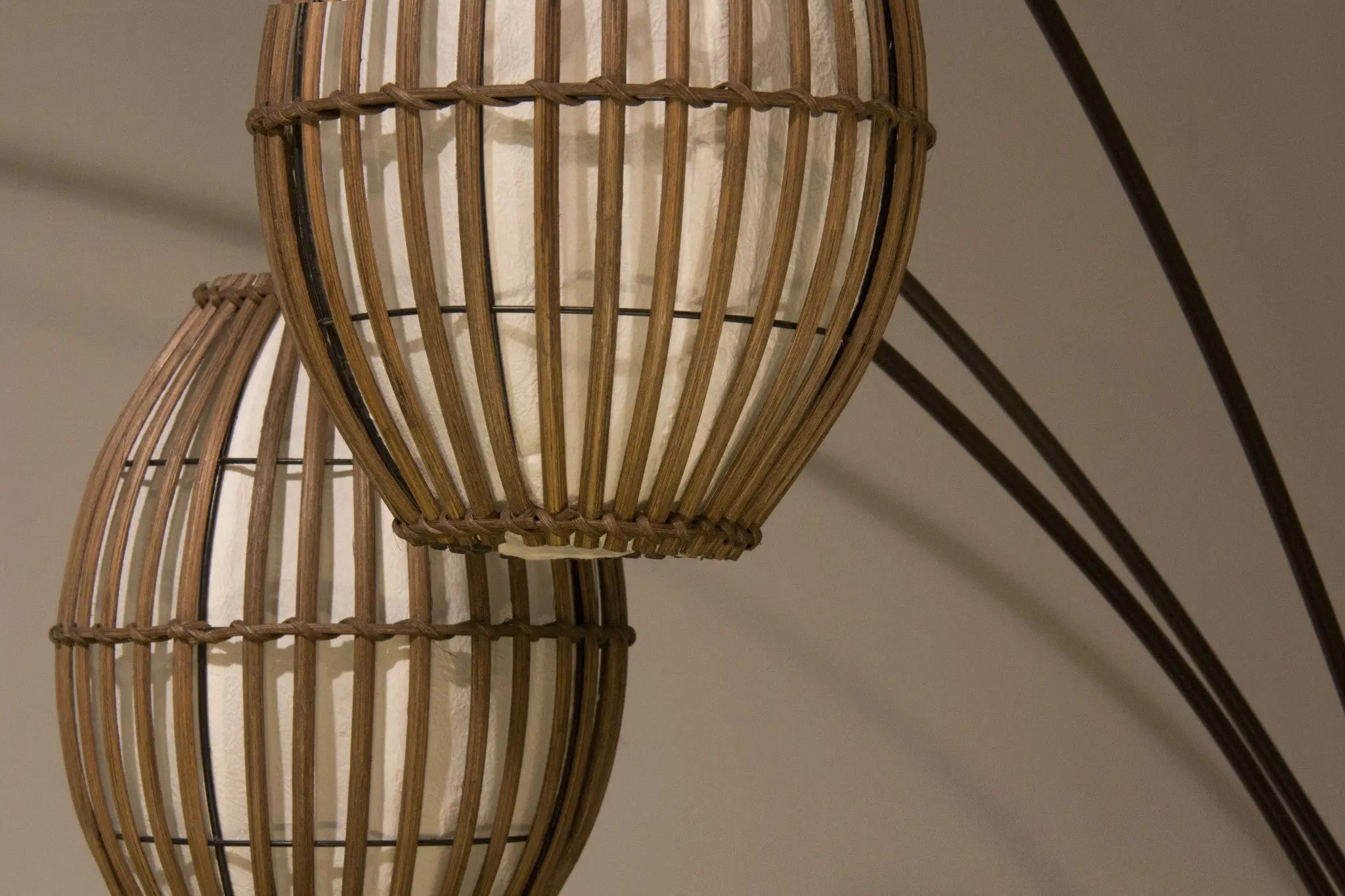 82" Bronze Three Light Tree Floor Lamp With Beige Wicker Cage Shade Homeroots Lighting