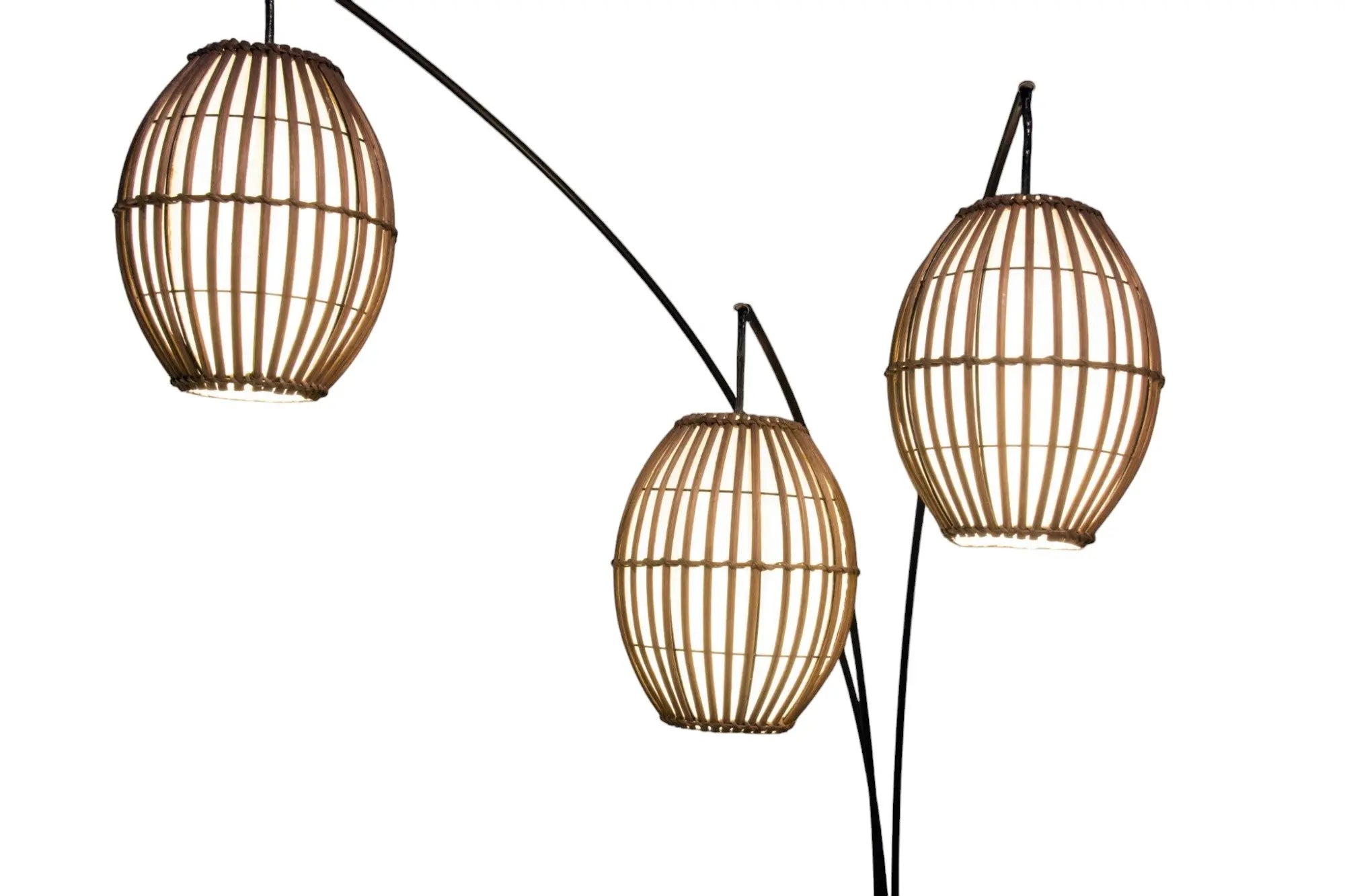 82" Bronze Three Light Tree Floor Lamp With Beige Wicker Cage Shade Homeroots Lighting