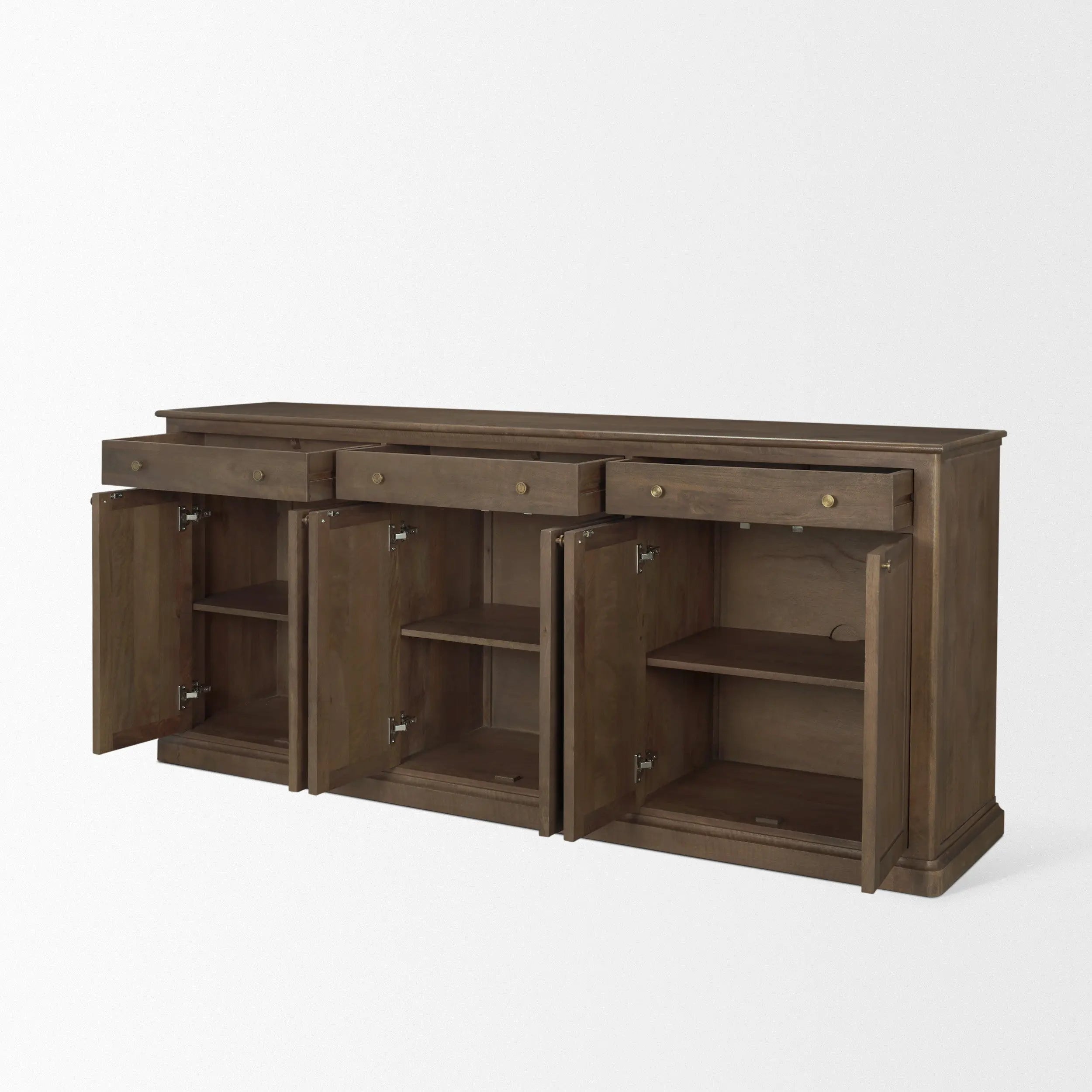 82" Brown Solid Wood Three Drawer Sideboard With Six Doors Homeroots Kitchen & Dining