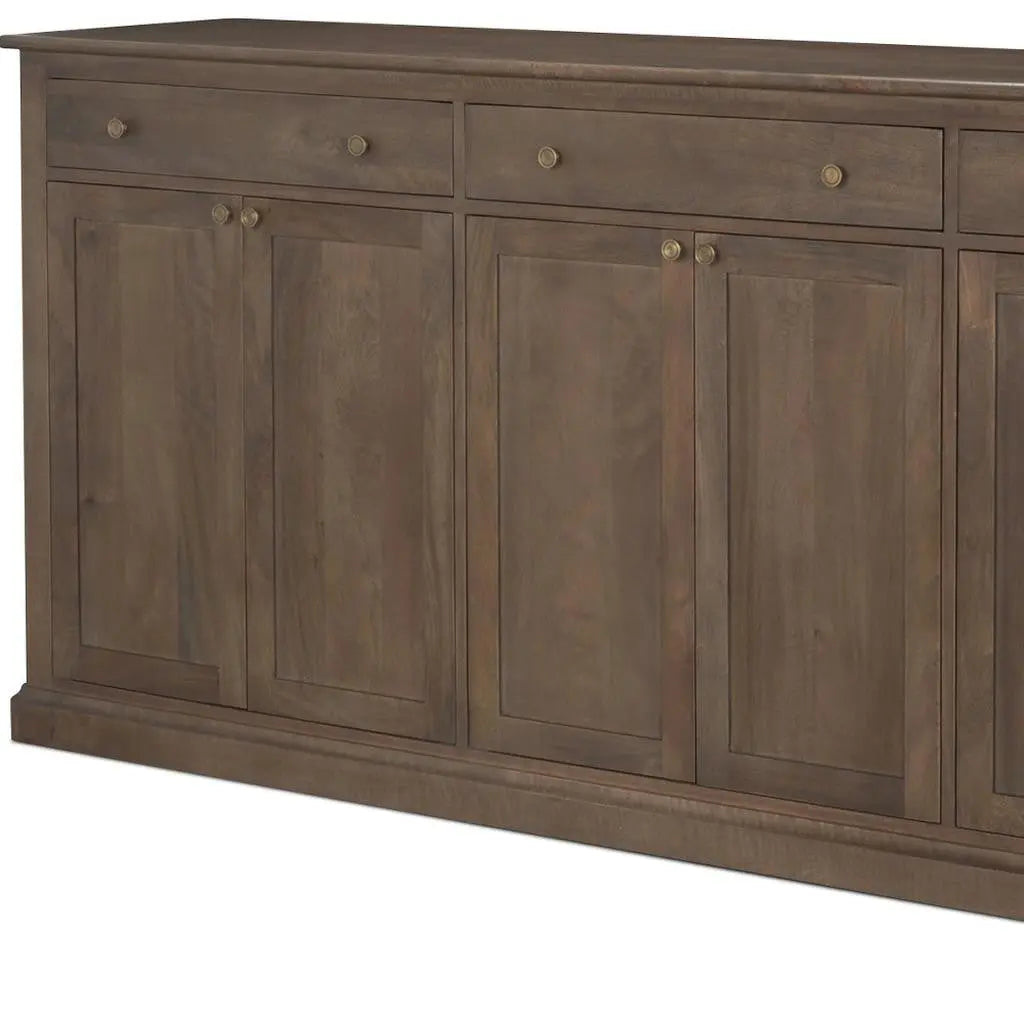 82" Brown Solid Wood Three Drawer Sideboard With Six Doors Homeroots Kitchen & Dining