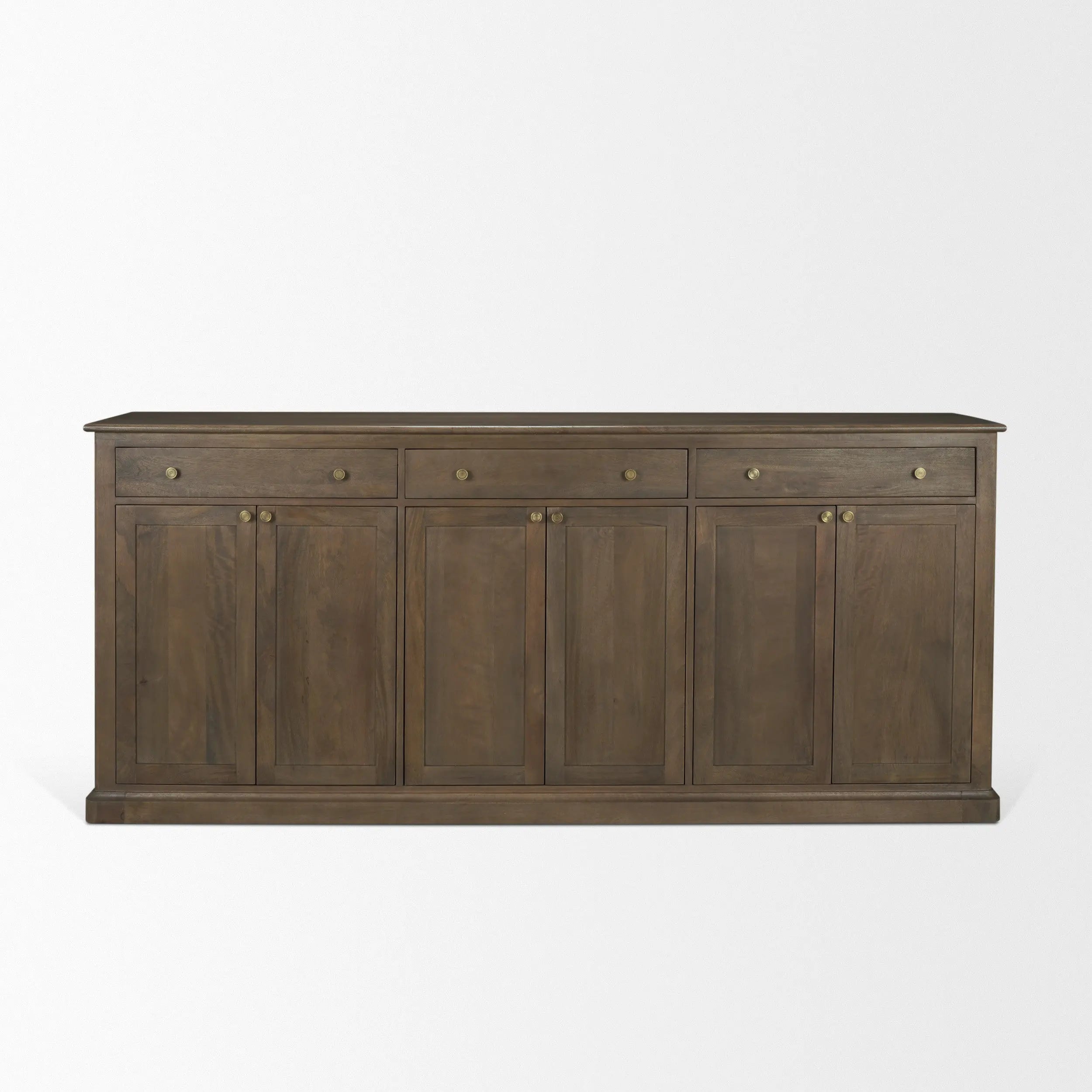 82" Brown Solid Wood Three Drawer Sideboard With Six Doors Homeroots Kitchen & Dining