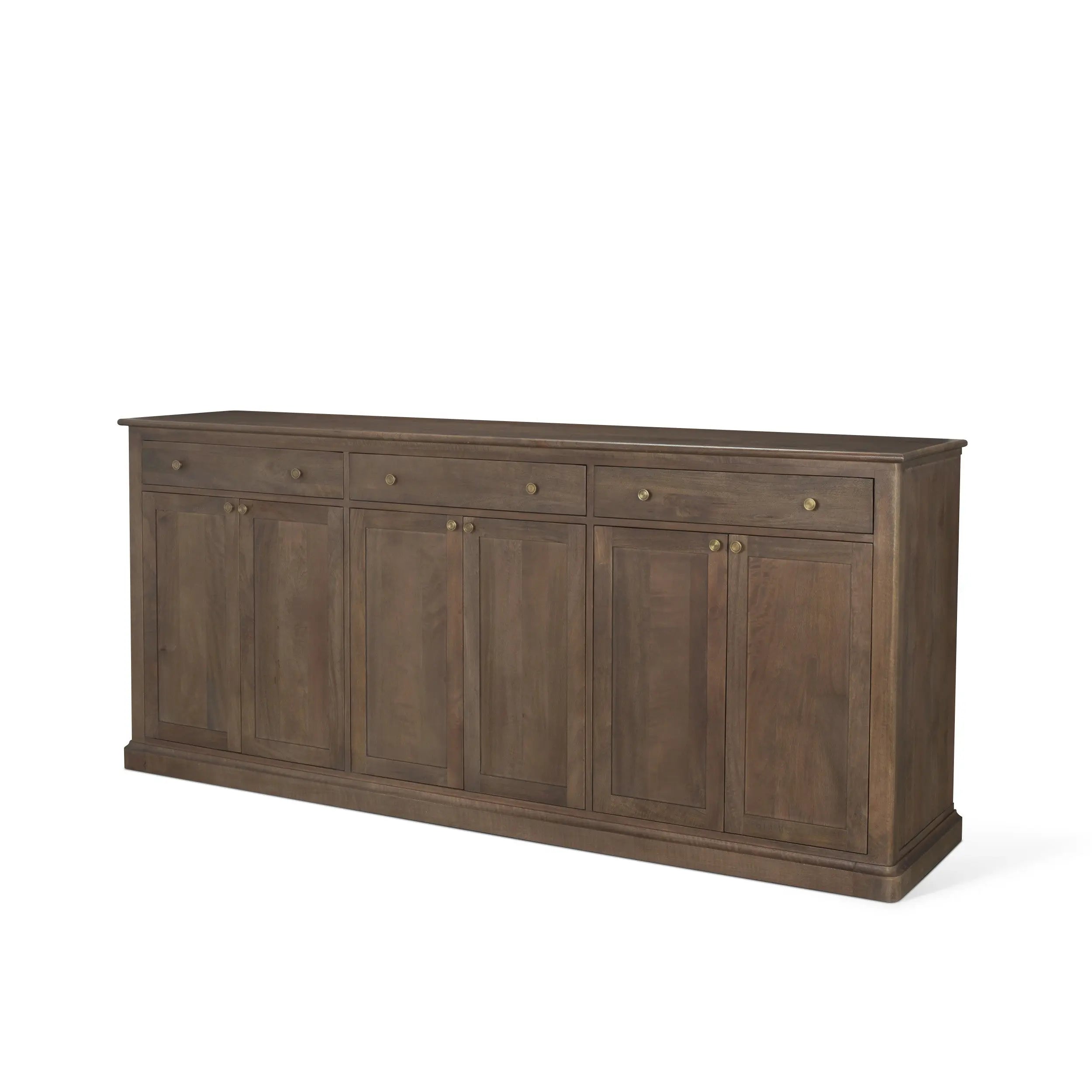 82" Brown Solid Wood Three Drawer Sideboard With Six Doors Homeroots Kitchen & Dining