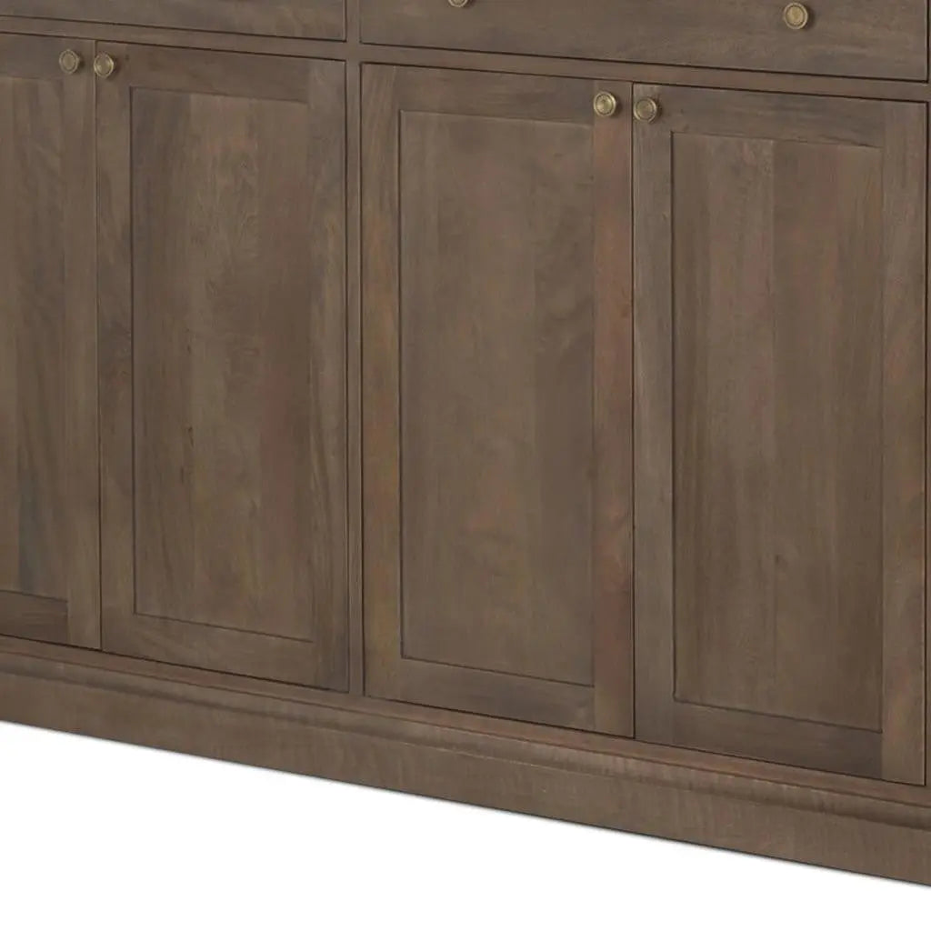 82" Brown Solid Wood Three Drawer Sideboard With Six Doors Homeroots Kitchen & Dining
