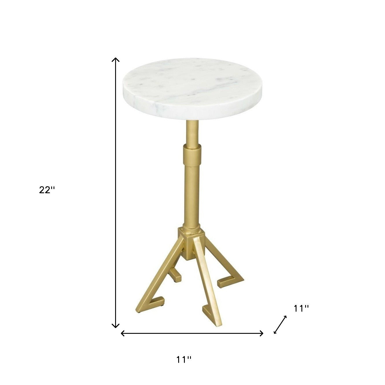 22" White And Gold Marble And Iron Round Pedestal End Table - Living Room