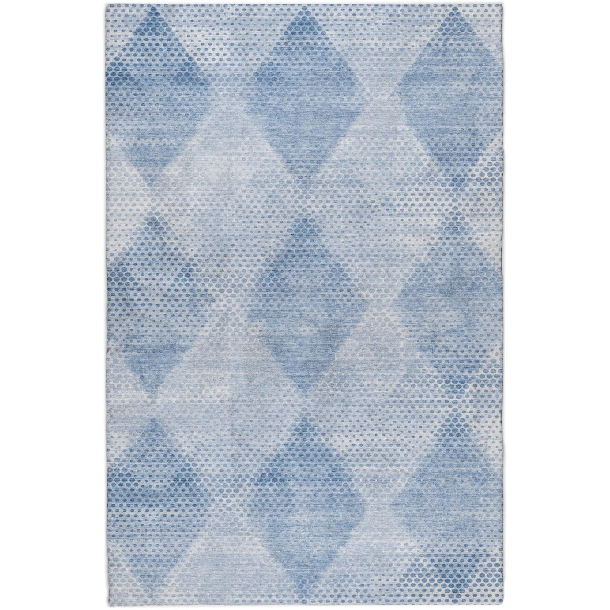 5' X 8' Blue And Denim Blue Geometric Shag Washable Area Rug With UV Protection - Home & Garden