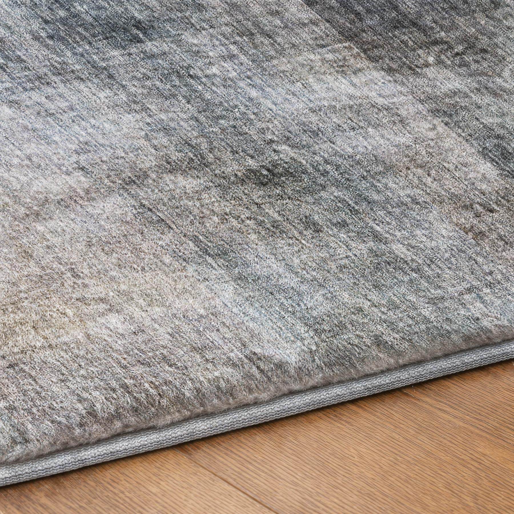 8' Navy Blue And Gray Geometric Shag Washable Round Rug With UV Protection - Home & Garden