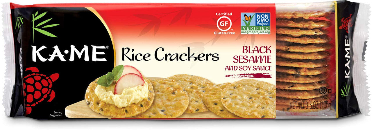 Ka-Me Rice Crunch Cracker Black Sesame & Soy Sauce (12x3.5Oz) - GreatEagleInc