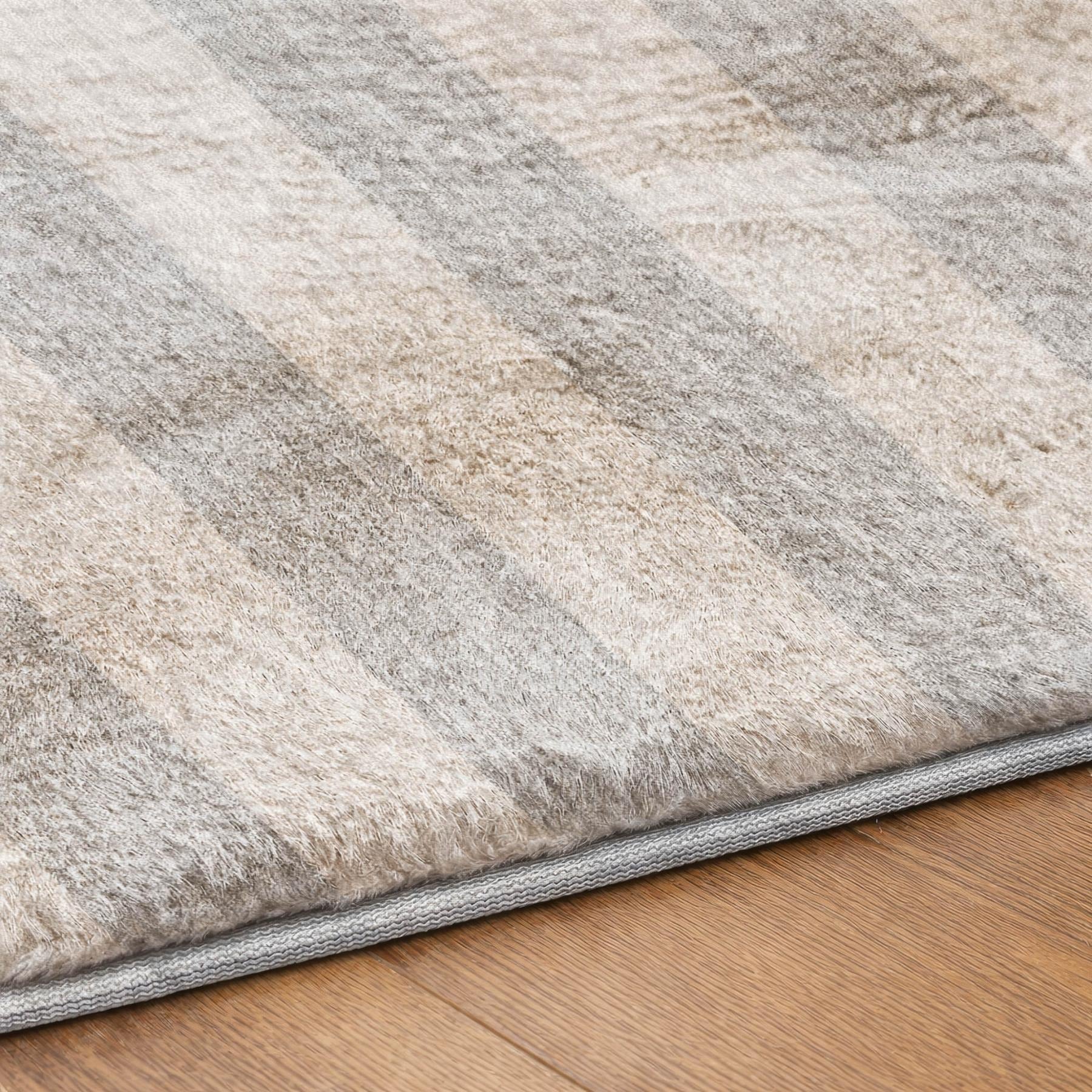 10' X 14' Pewter And Gray Striped Shag Washable Area Rug With UV Protection - Home & Garden