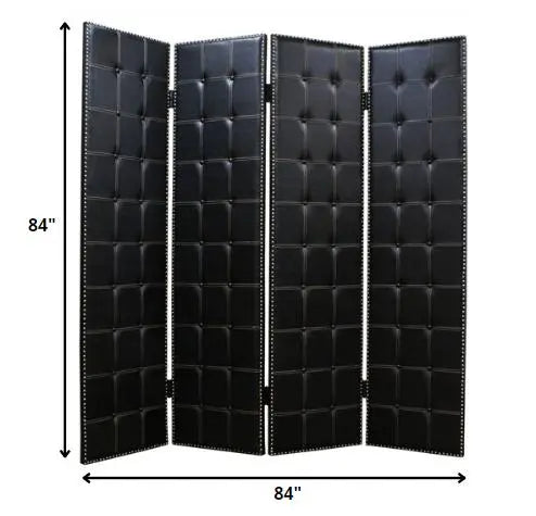 84 X 84 Black Faux Leather  Screen Homeroots Home Decor