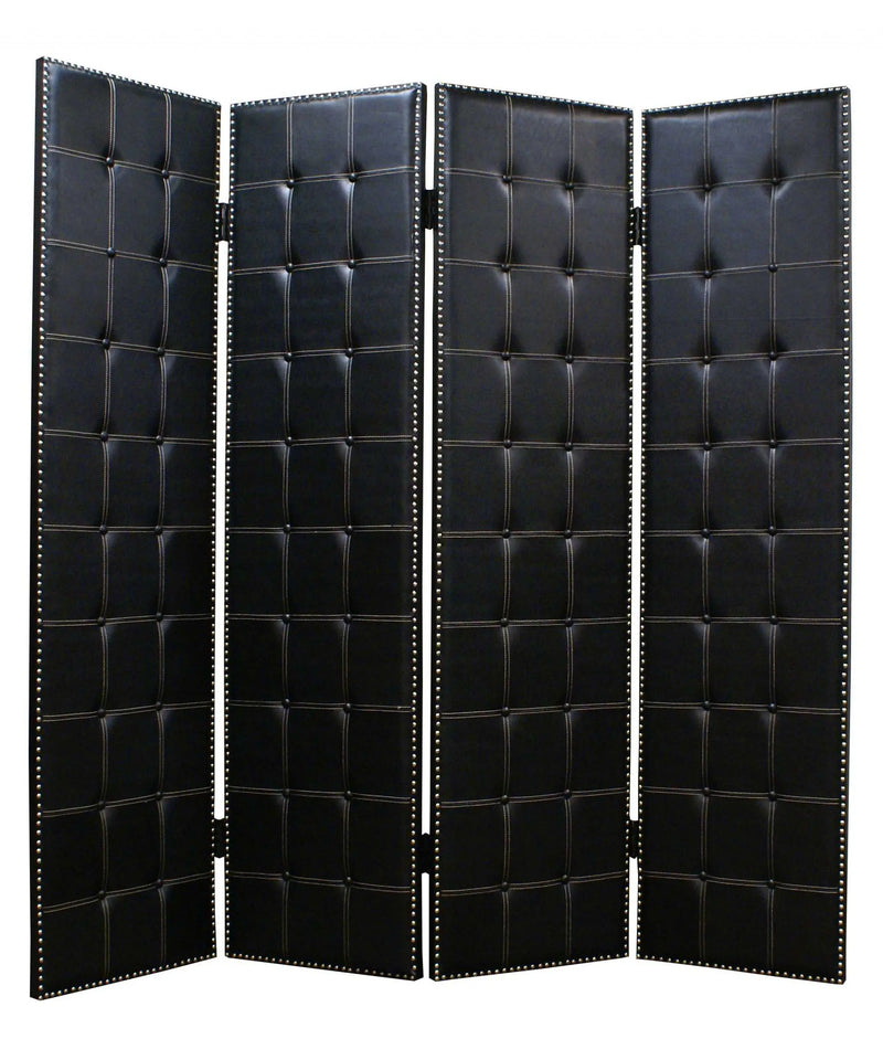 84 X 84 Black Faux Leather  Screen Homeroots Home Decor