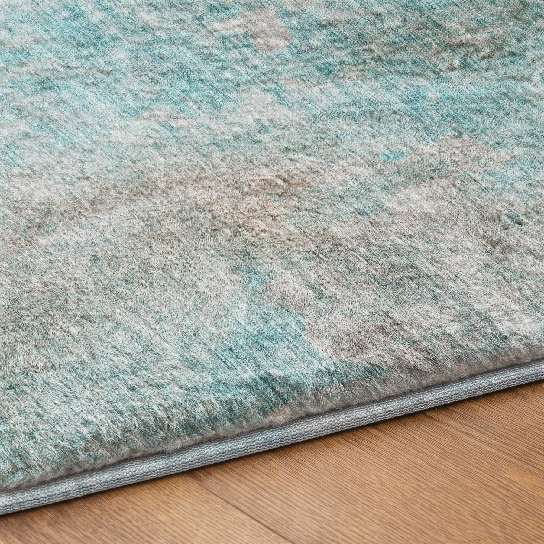 10' X 14' Teal And Gray Abstract Shag Washable Area Rug With UV Protection - Home & Garden