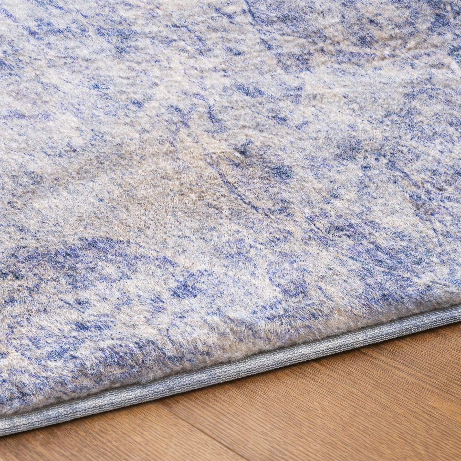 10' X 14' Blue And Ivory Abstract Shag Washable Area Rug With UV Protection - Home & Garden