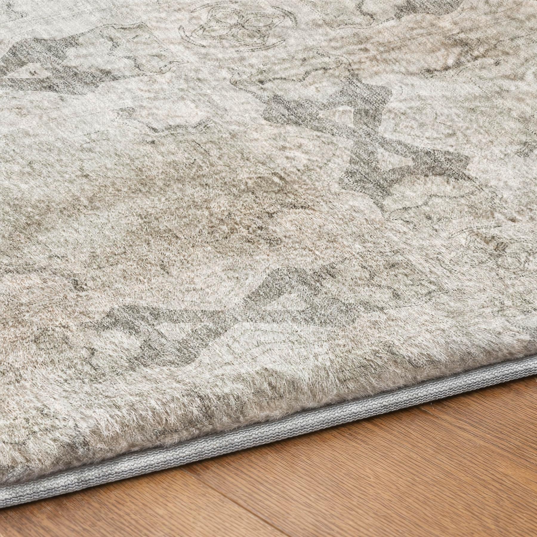 5' X 8' Ivory And Gray Geometric Shag Washable Area Rug With UV Protection - Home & Garden