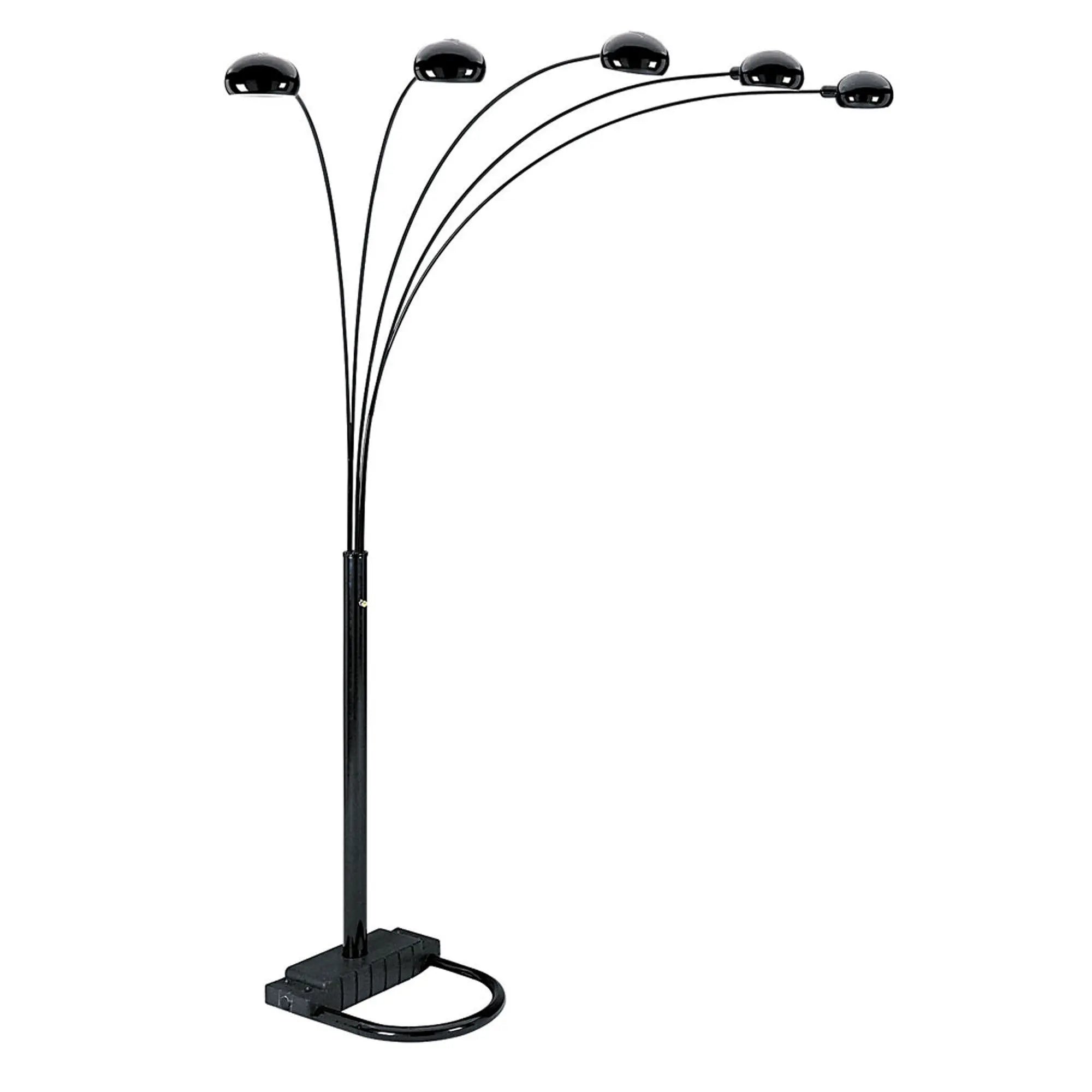 84" Black Five Light Arc Floor Lamp With Black Dome Shade Homeroots Lighting