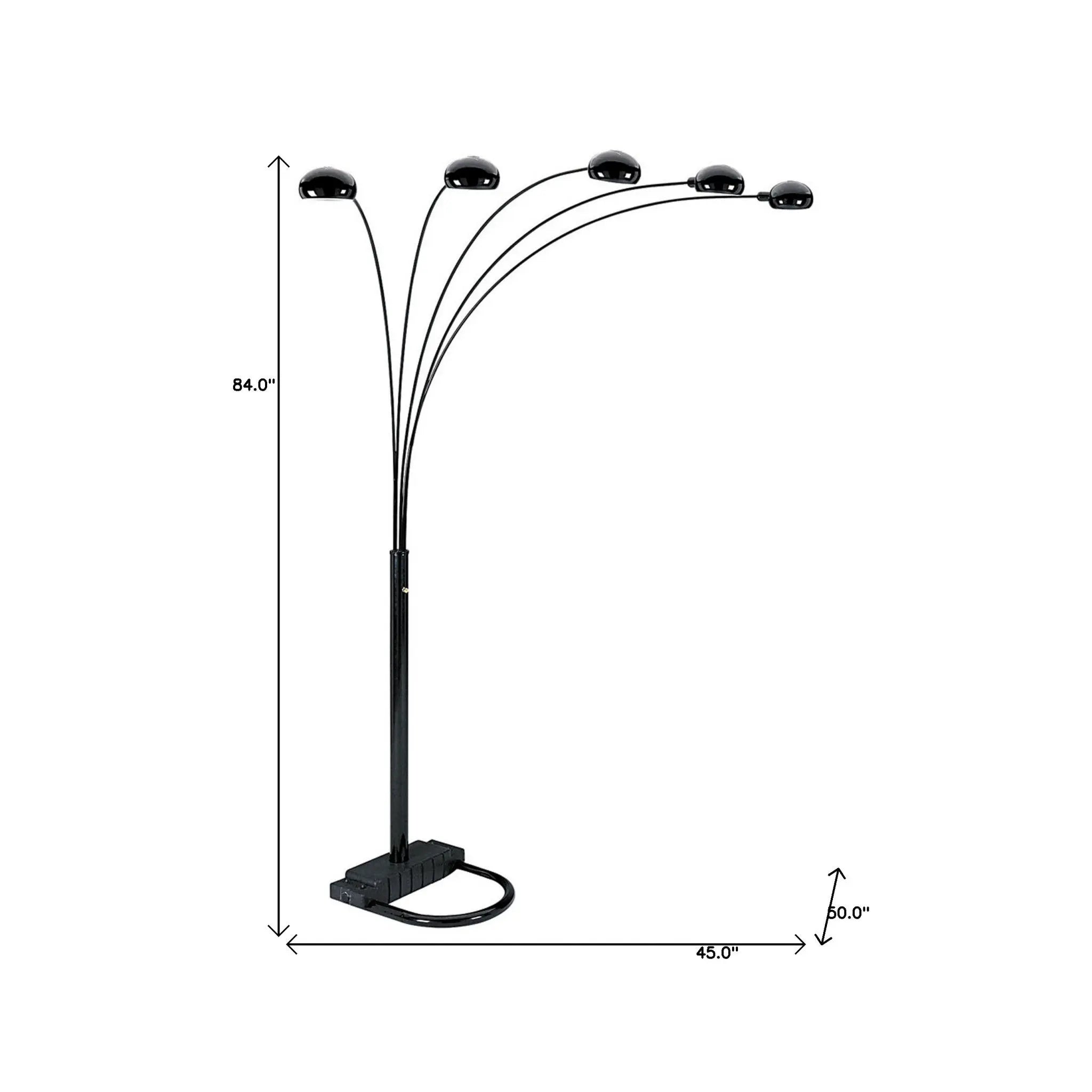 84" Black Five Light Arc Floor Lamp With Black Dome Shade Homeroots Lighting