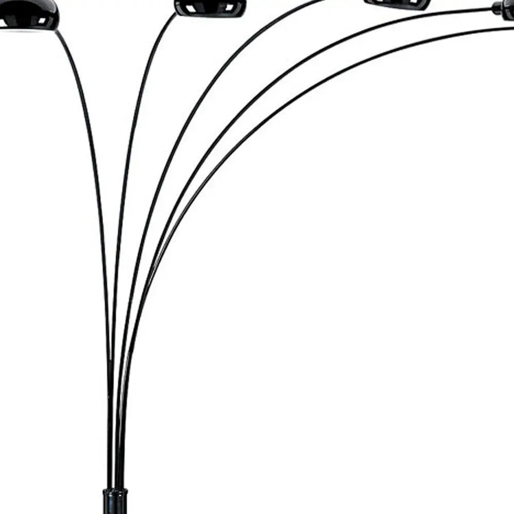 84" Black Five Light Arc Floor Lamp With Black Dome Shade Homeroots Lighting
