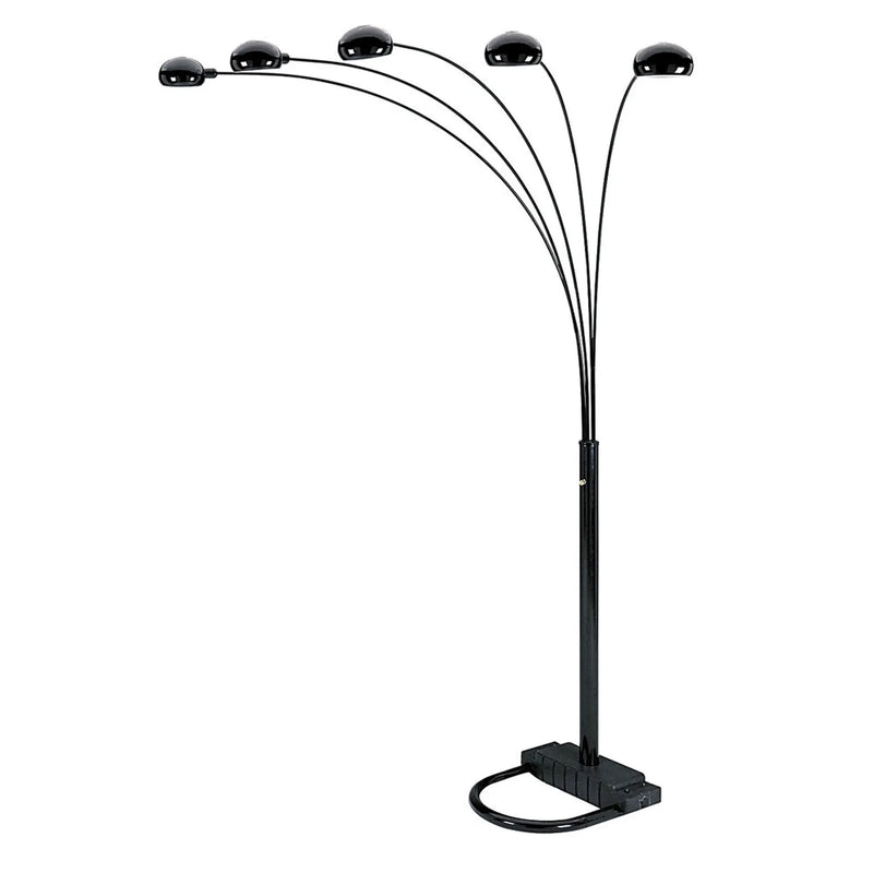 84" Black Five Light Arc Floor Lamp With Black Dome Shade Homeroots Lighting