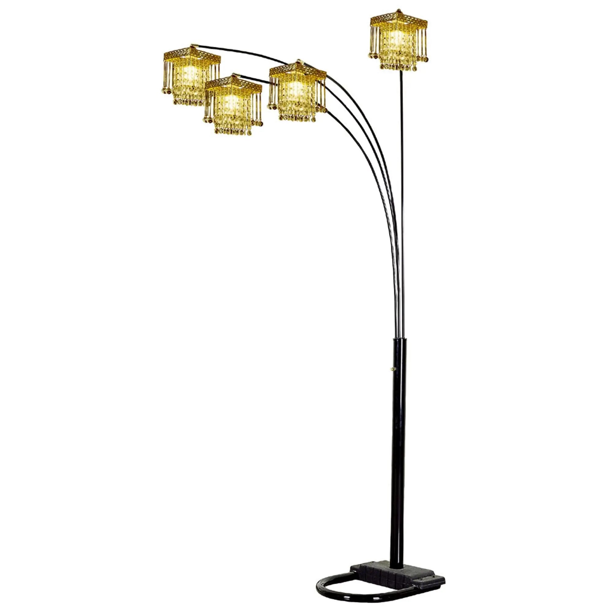 84" Black Four Light Arc Floor Lamp With Clear Crystal Glass Chandelier Shade - GreatEagleInc