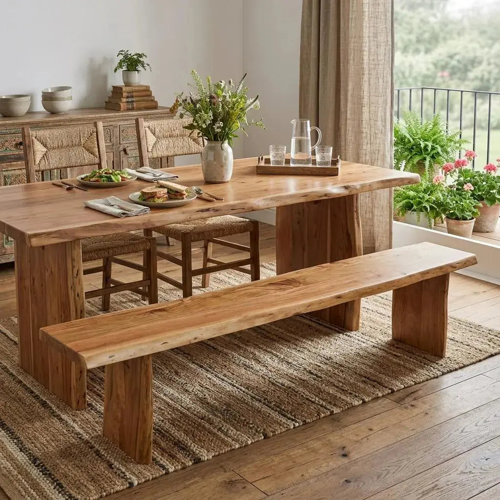 84" Brown Solid Wood Live Edge Dining Bench Homeroots Living Room
