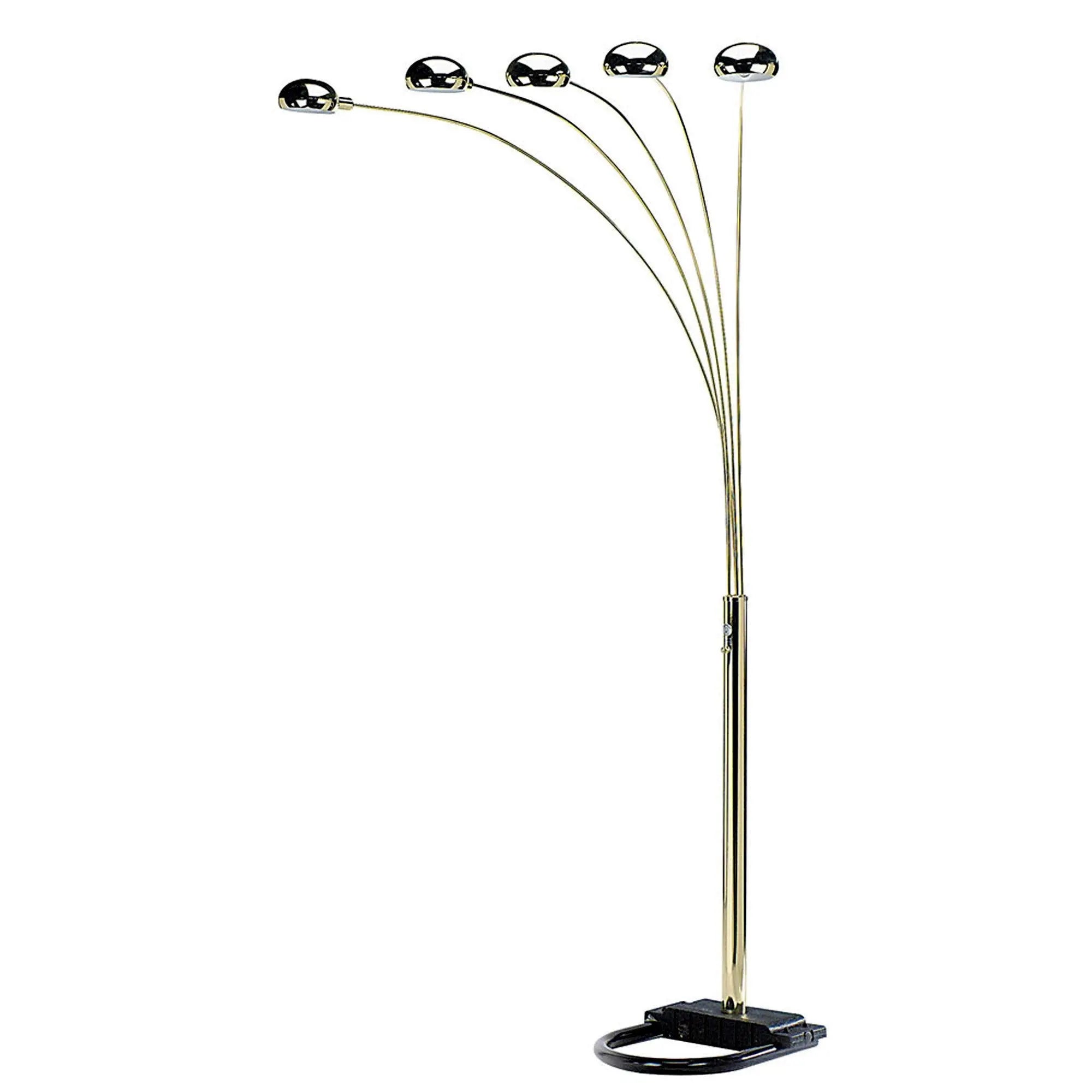 84" Gold Five Light Arc Floor Lamp With Brass Metal Dome Shade Homeroots Lighting