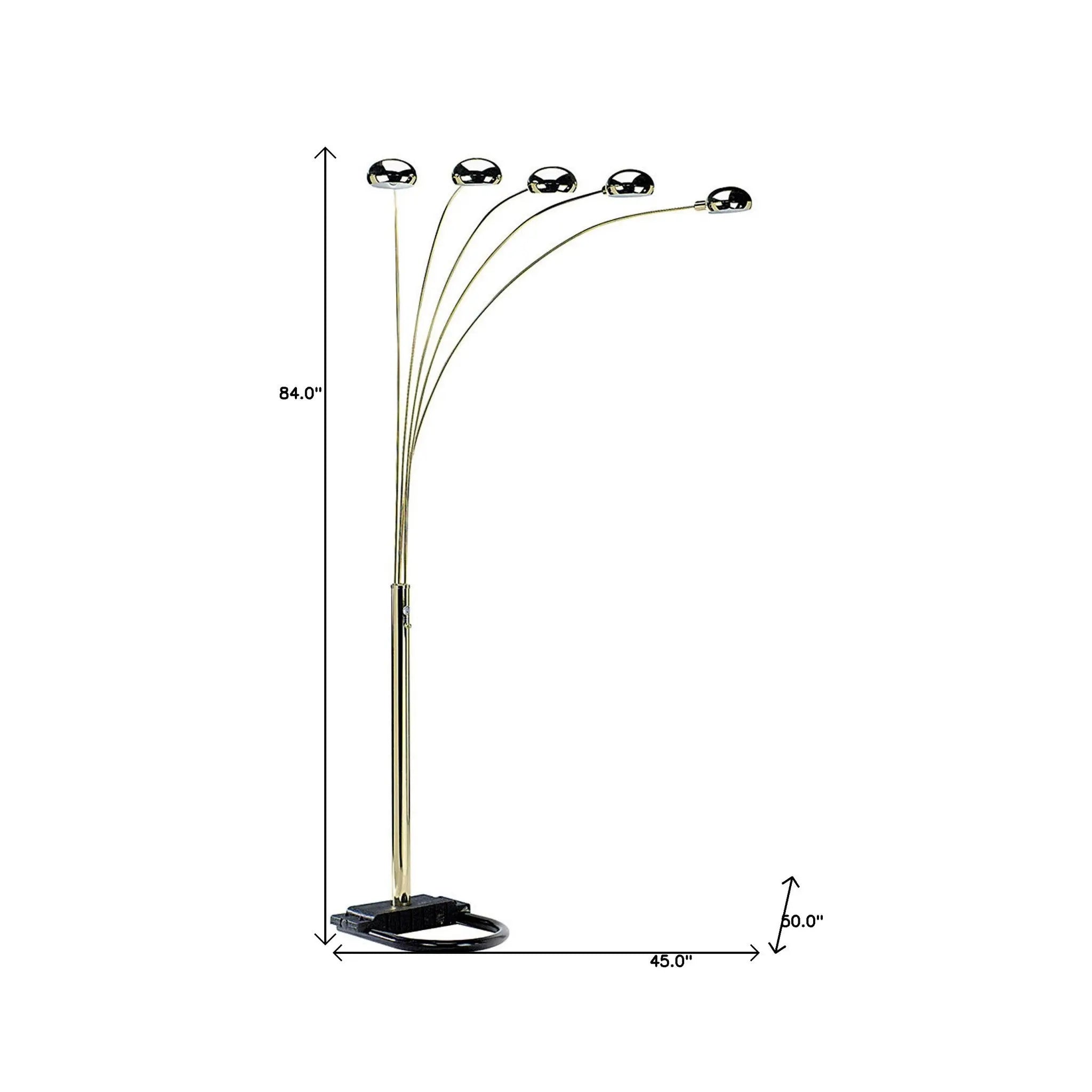 84" Gold Five Light Arc Floor Lamp With Brass Metal Dome Shade Homeroots Lighting