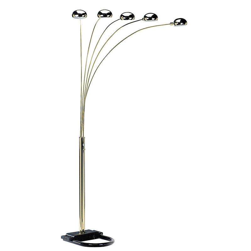 84" Gold Five Light Arc Floor Lamp With Brass Metal Dome Shade Homeroots Lighting