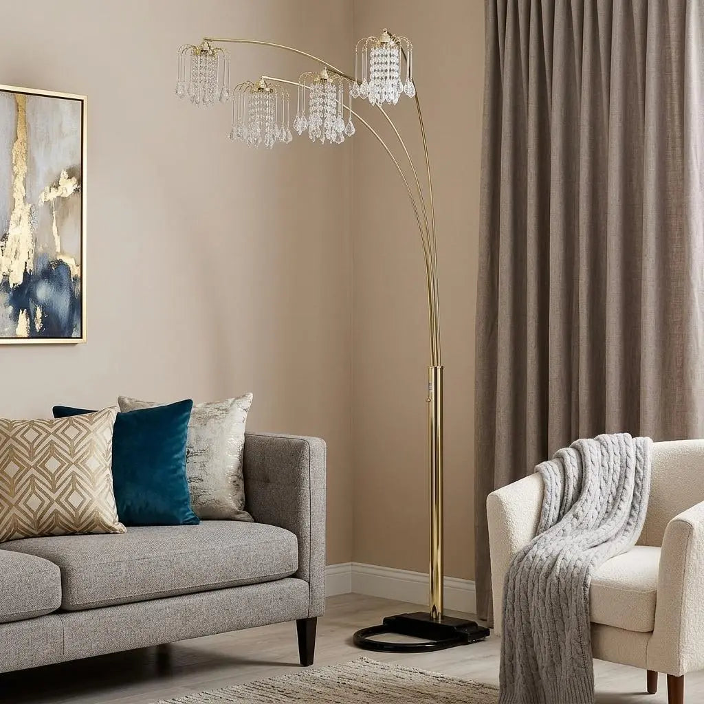 84" Gold Four Light Tree Floor Lamp With Clear Glass Novelty Shade Homeroots Lighting