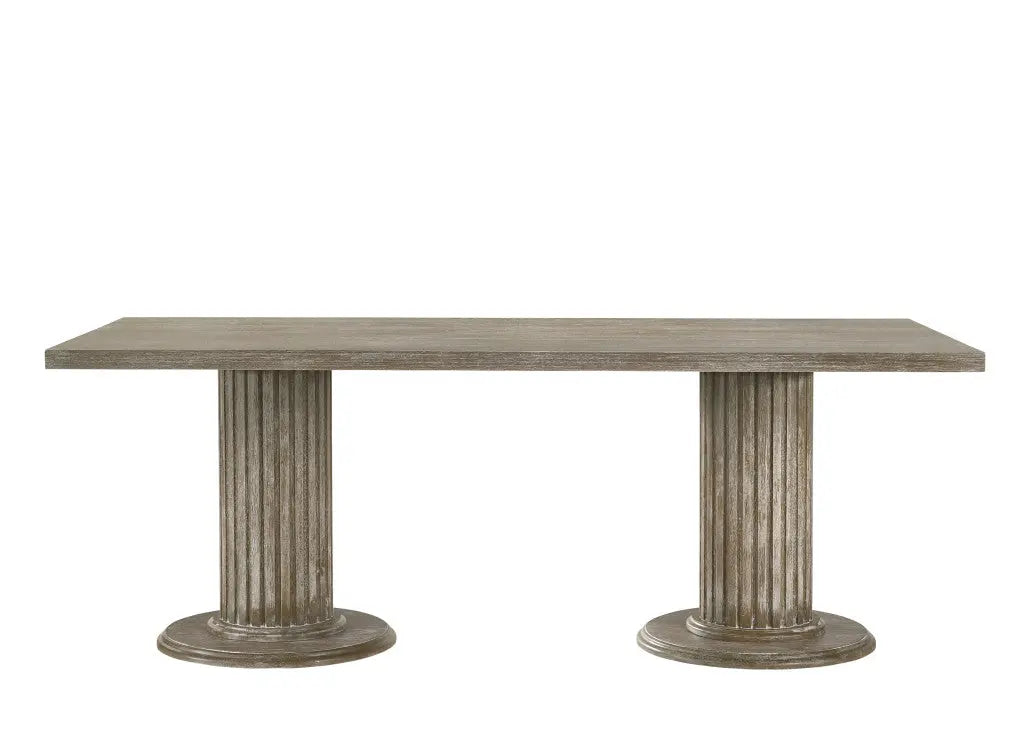 84" Gray Wood Double Pedestal Base Dining Table Homeroots Kitchen & Dining