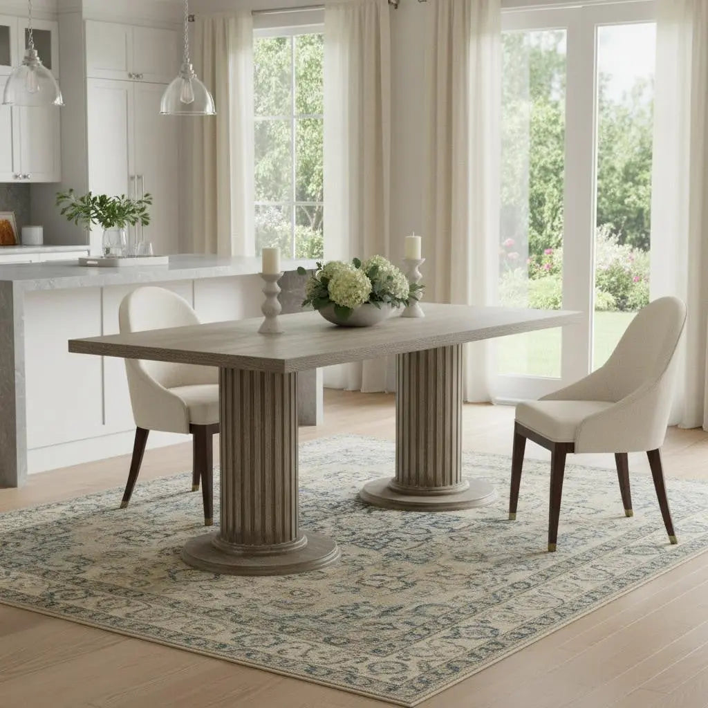84" Gray Wood Double Pedestal Base Dining Table Homeroots Kitchen & Dining