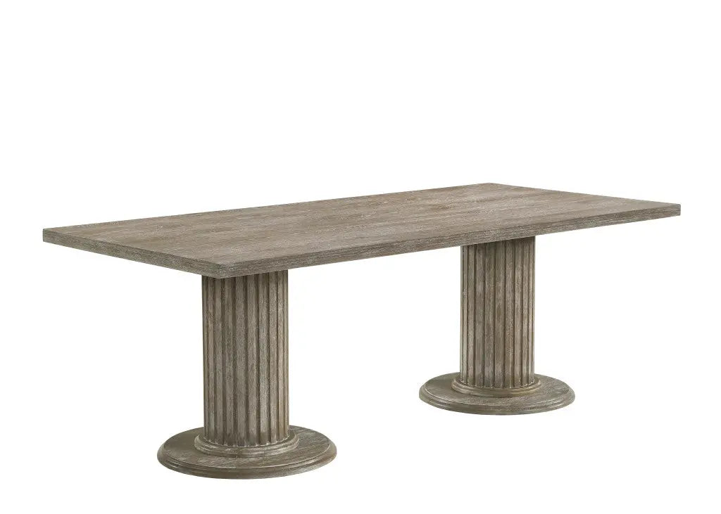 84" Gray Wood Double Pedestal Base Dining Table Homeroots Kitchen & Dining
