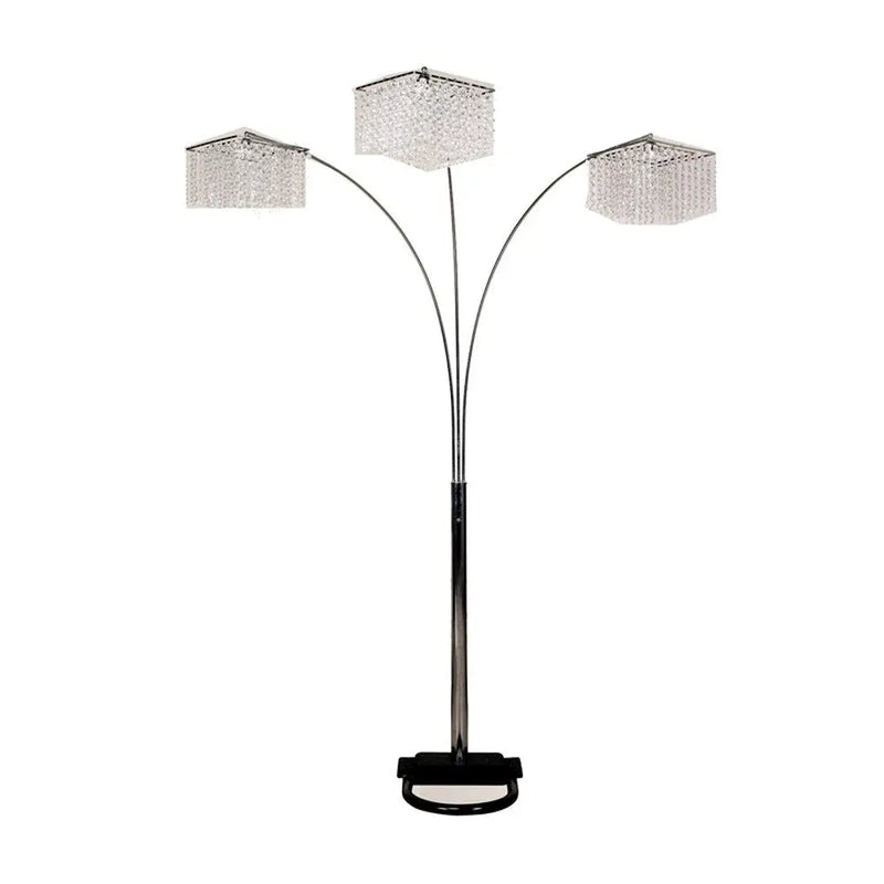 84" Silver Three Light Arched Floor Lamp With Clear Crystal Square Shade - GreatEagleInc