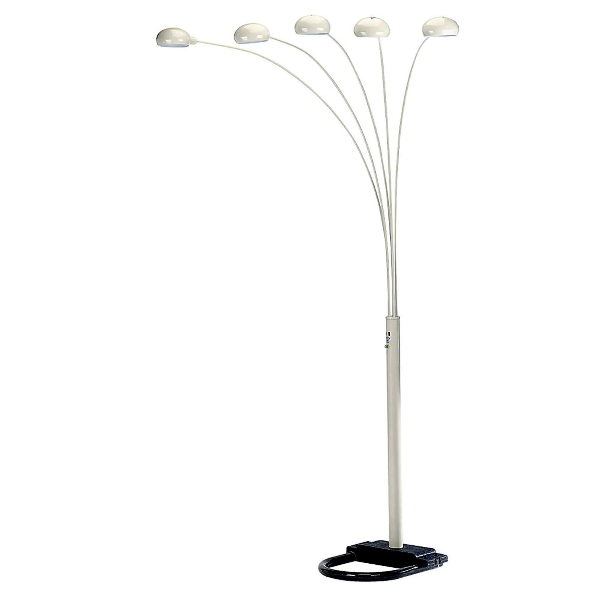 84" White Five Light Arc Floor Lamp With White Dome Shade Homeroots Lighting