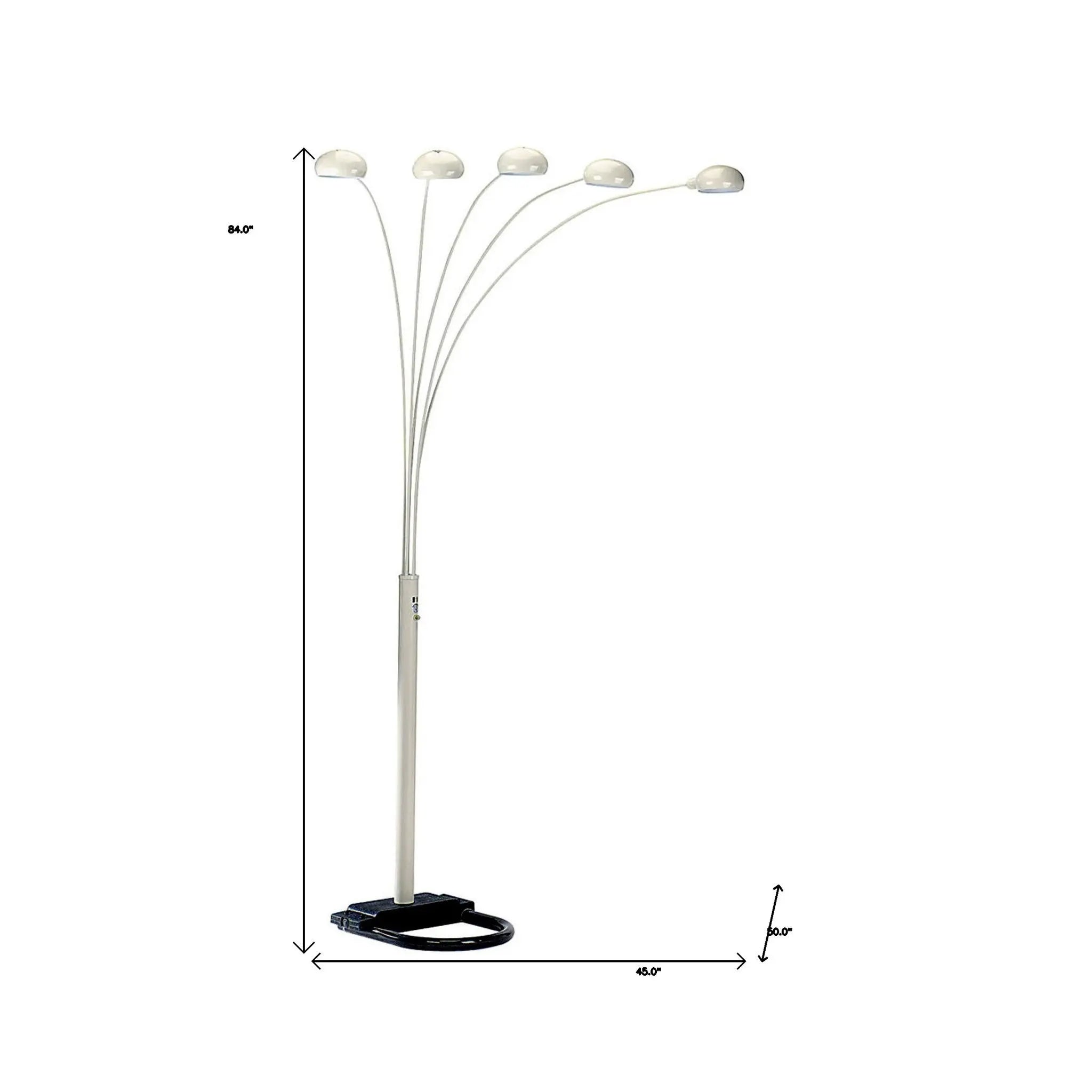 84" White Five Light Arc Floor Lamp With White Dome Shade Homeroots Lighting