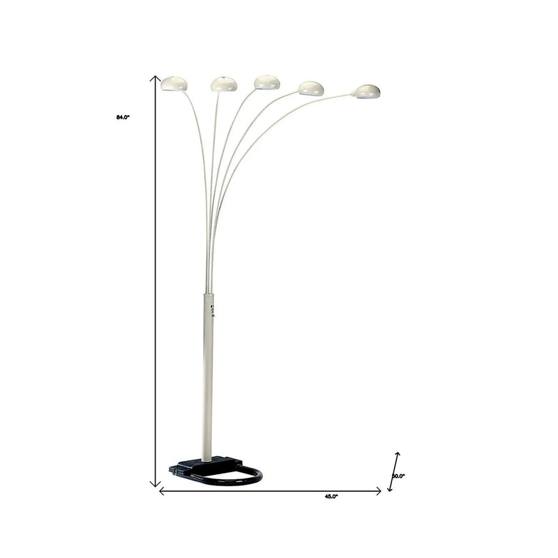 84" White Five Light Arc Floor Lamp With White Dome Shade Homeroots Lighting