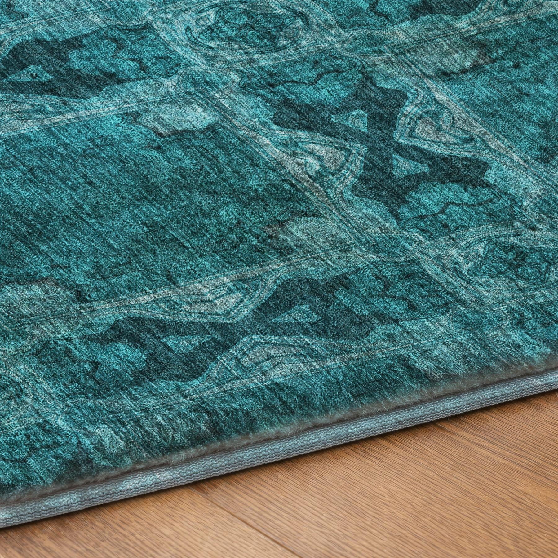 10' X 14' Teal And Charcoal Geometric Shag Washable Area Rug With UV Protection - Home & Garden