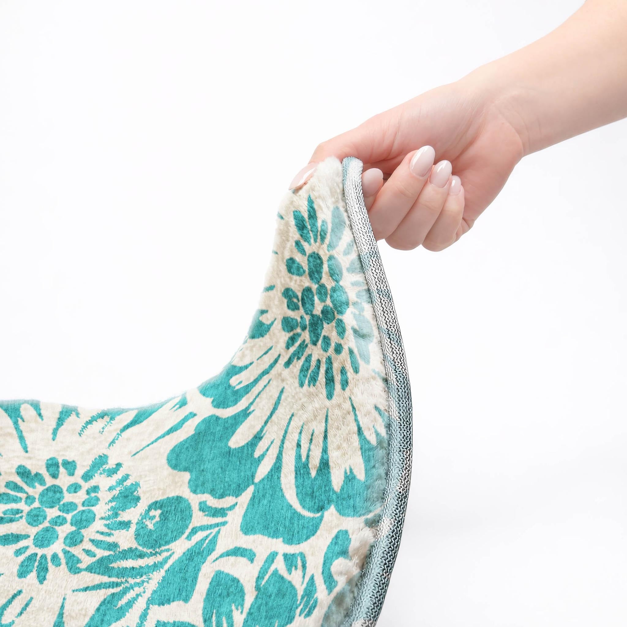 10' X 14' Teal And Ivory Floral Shag Washable Area Rug With UV Protection - Home & Garden