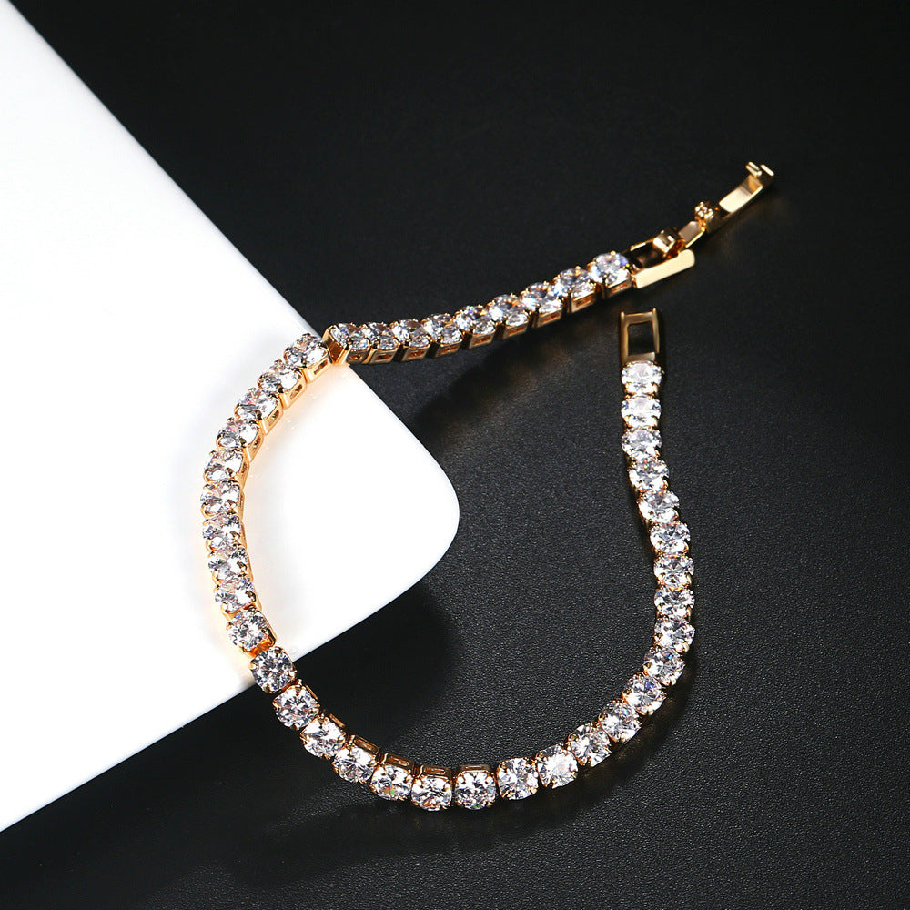 Tennis Bracelet Wrist Chain Round Cut Zircon Vintage Gold Filled Accessories