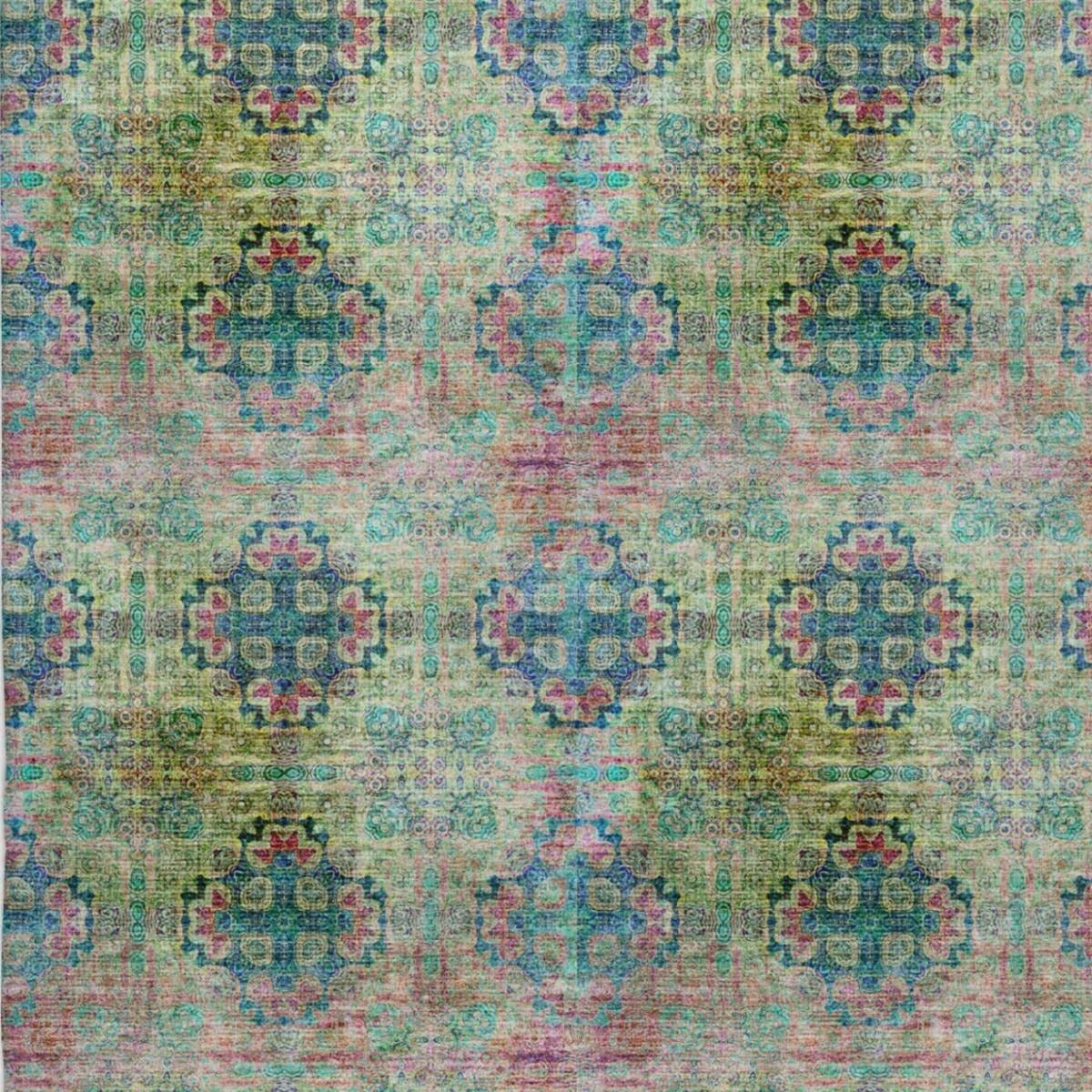 10' X 14' Green And Teal Medallion Shag Washable Area Rug With UV Protection - Home & Garden