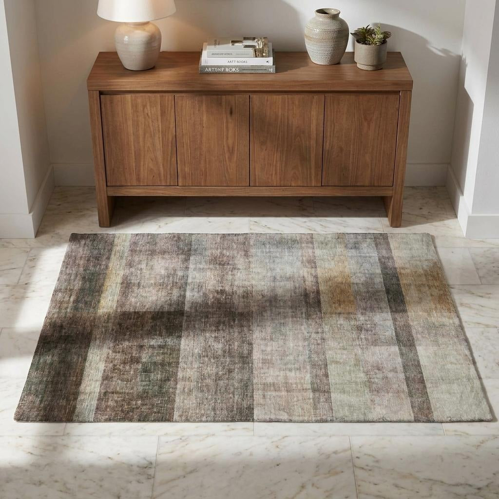 3' X 5' Brown And Gray Geometric Shag Washable Area Rug With UV Protection - Home & Garden