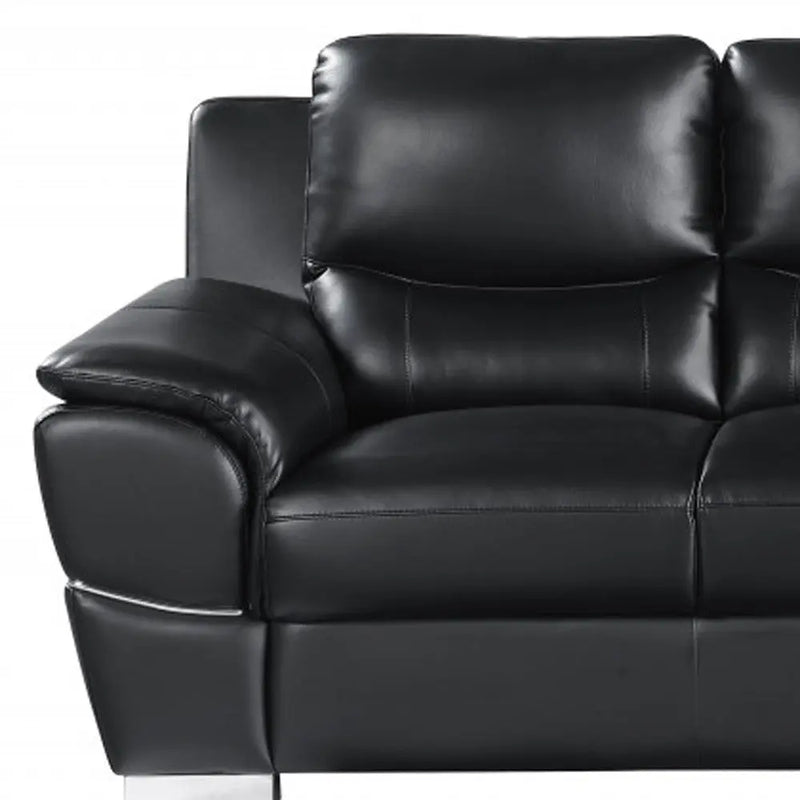 85" Black Leather Sofa With Silver Legs Homeroots Living Room