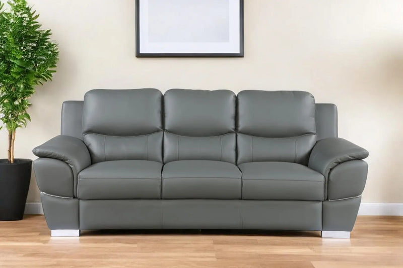85" Gray Leather Sofa With Silver Legs Homeroots Living Room