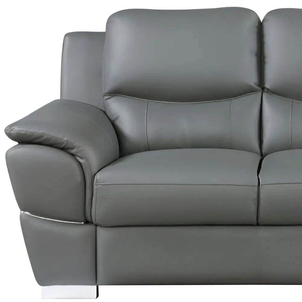 85" Gray Leather Sofa With Silver Legs Homeroots Living Room