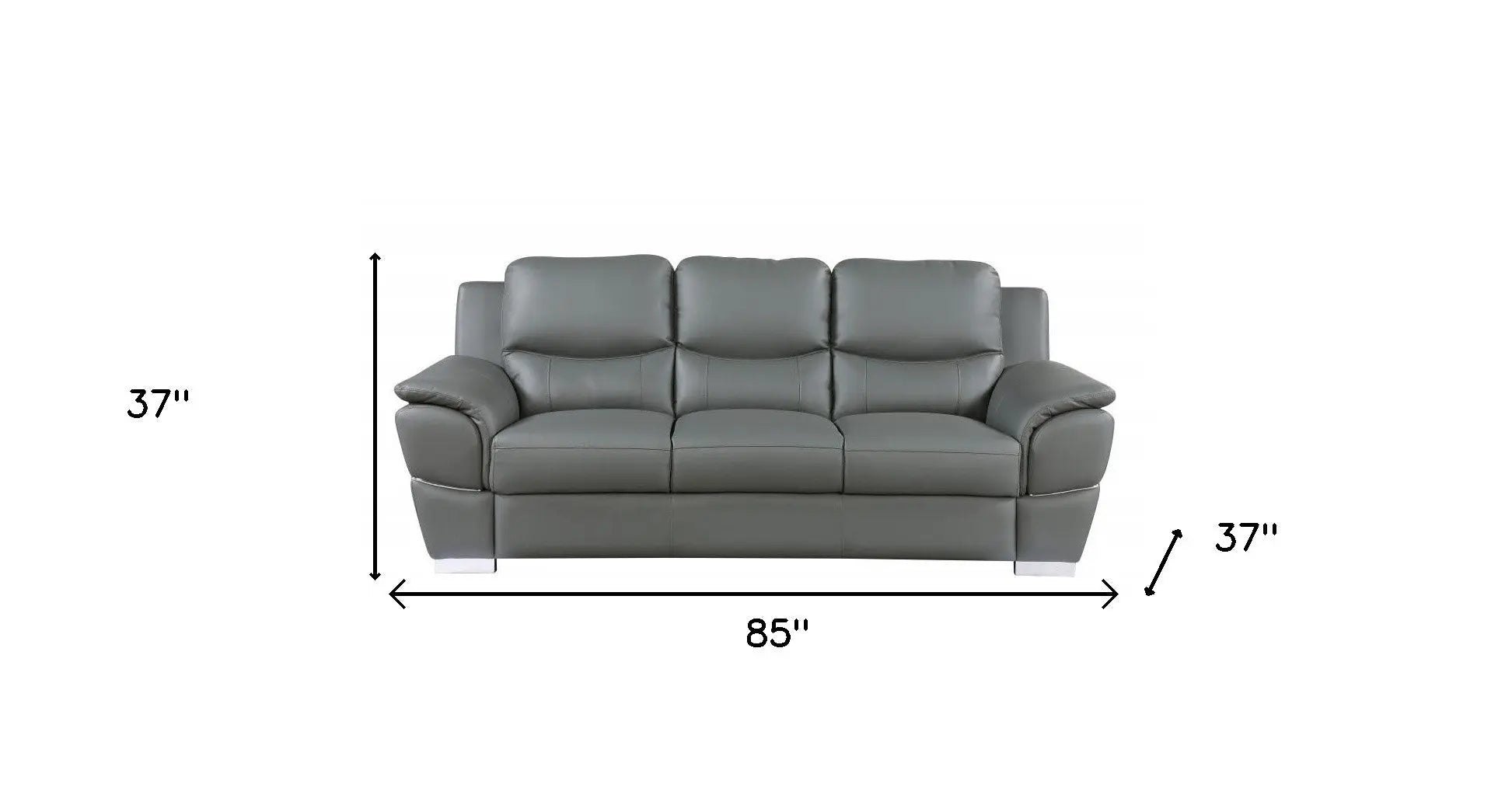 85" Gray Leather Sofa With Silver Legs Homeroots Living Room
