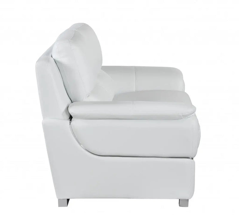 85" White Leather Sofa With Silver Legs Homeroots Living Room